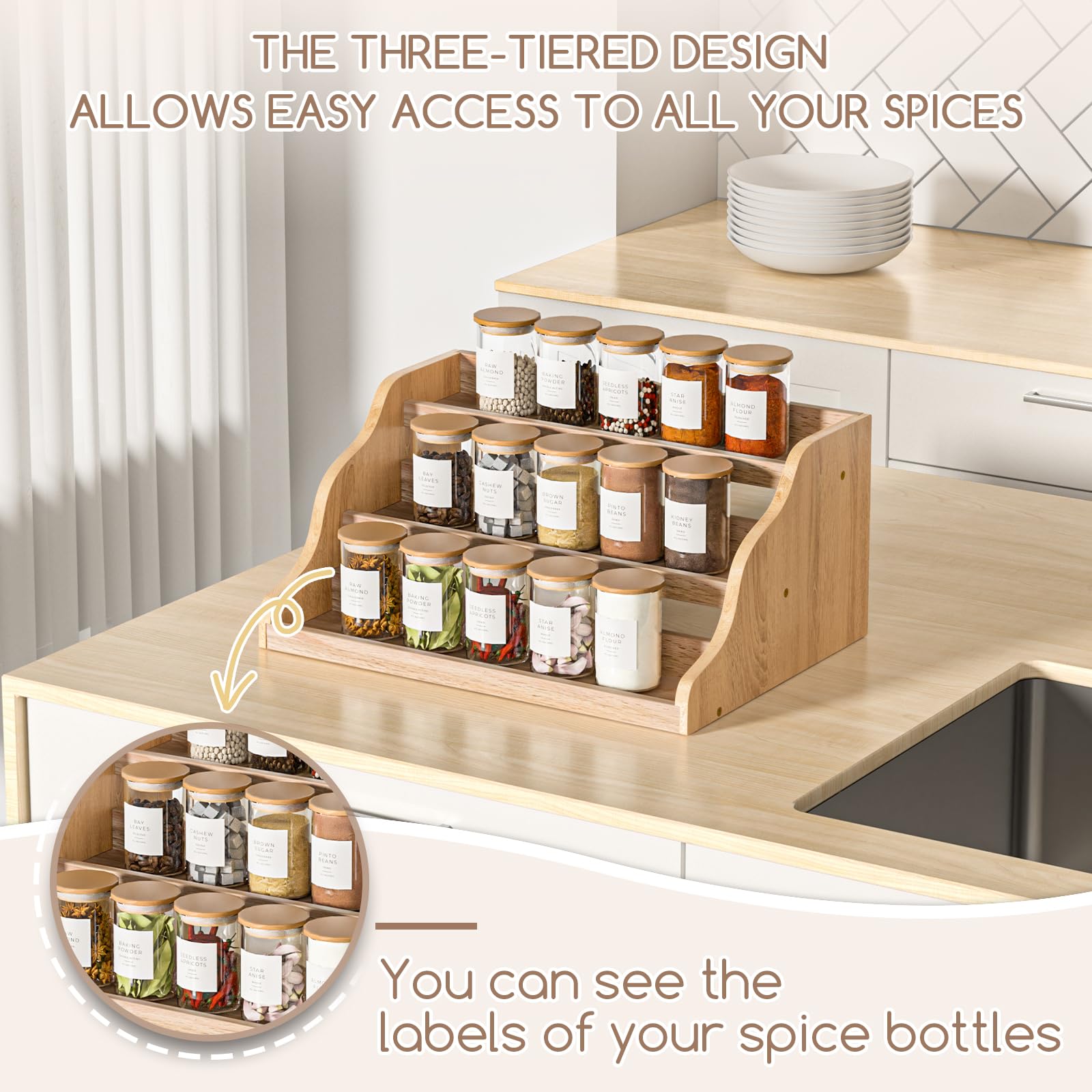 Memanque 3-tier design displays spices at varying heights for easy selection.