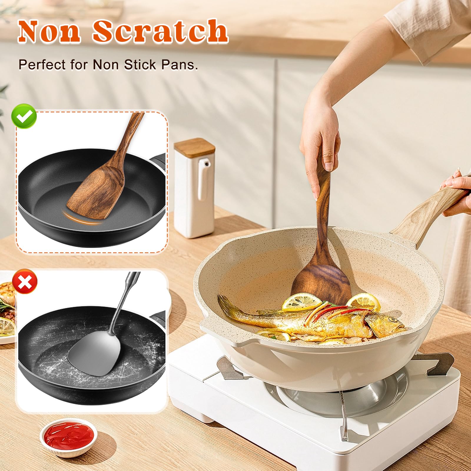 MemoGem long-handle wooden spatula ready for stirring and flipping