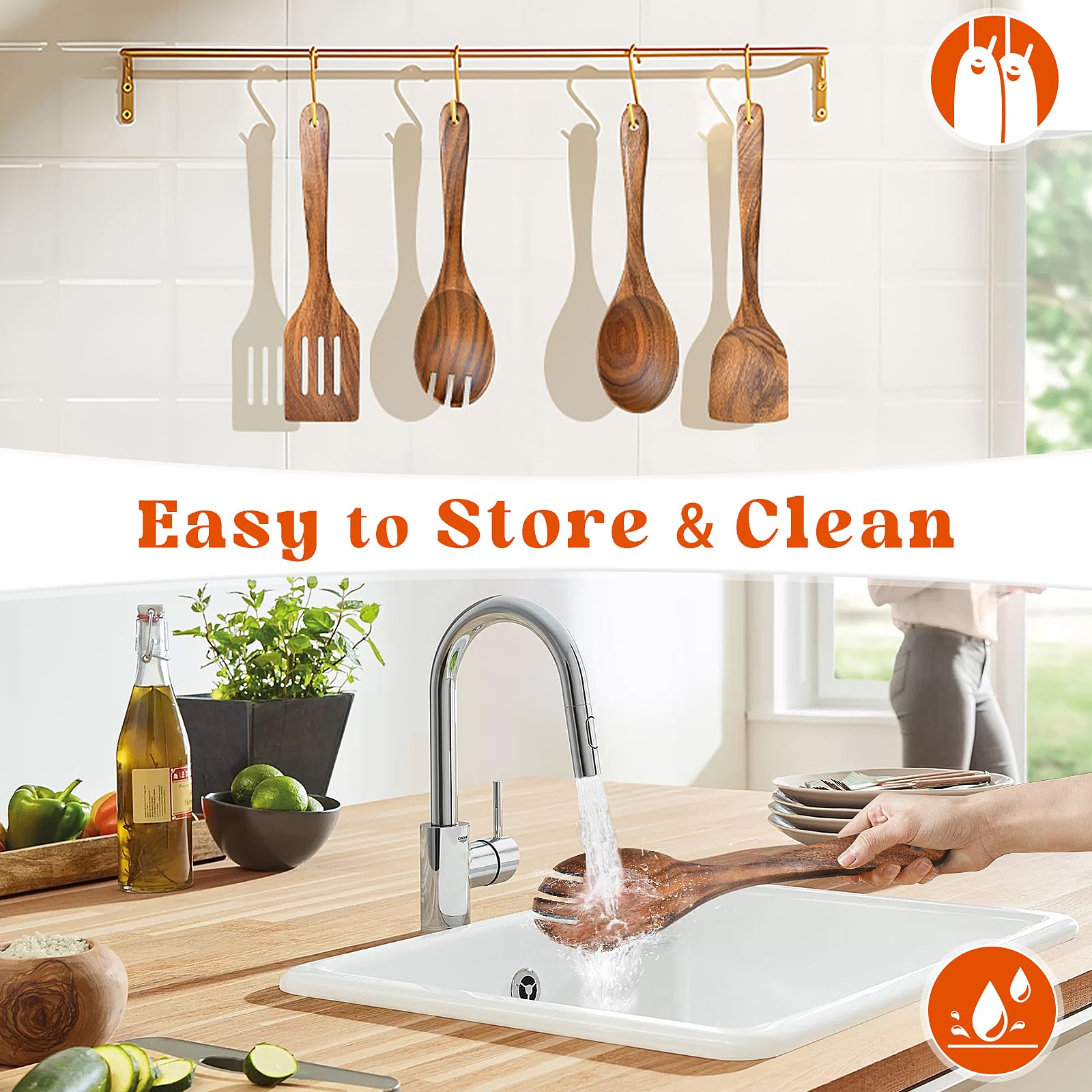 MemoGem wooden salad spoon ideal for mixing and serving delicate ingredients