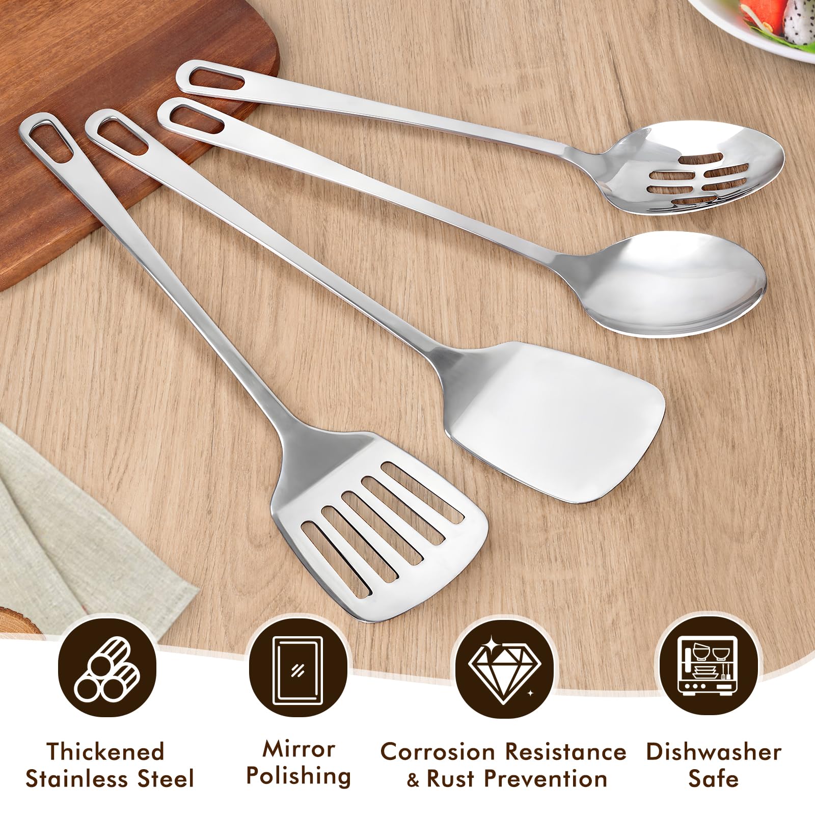 MemoGem stainless steel slotted spoon drains grease while serving