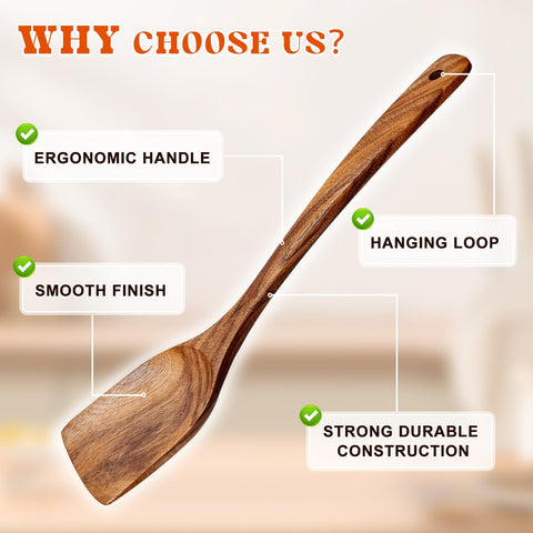 MemoGem slotted turner in acacia wood for draining liquids while cooking
