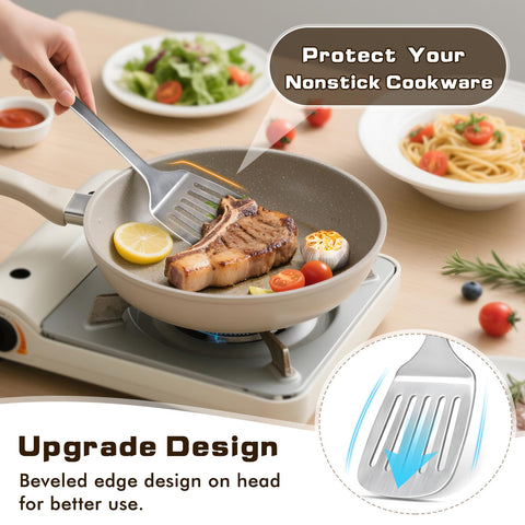 MemoGem stainless steel slotted turner with smooth edges for cookware protection