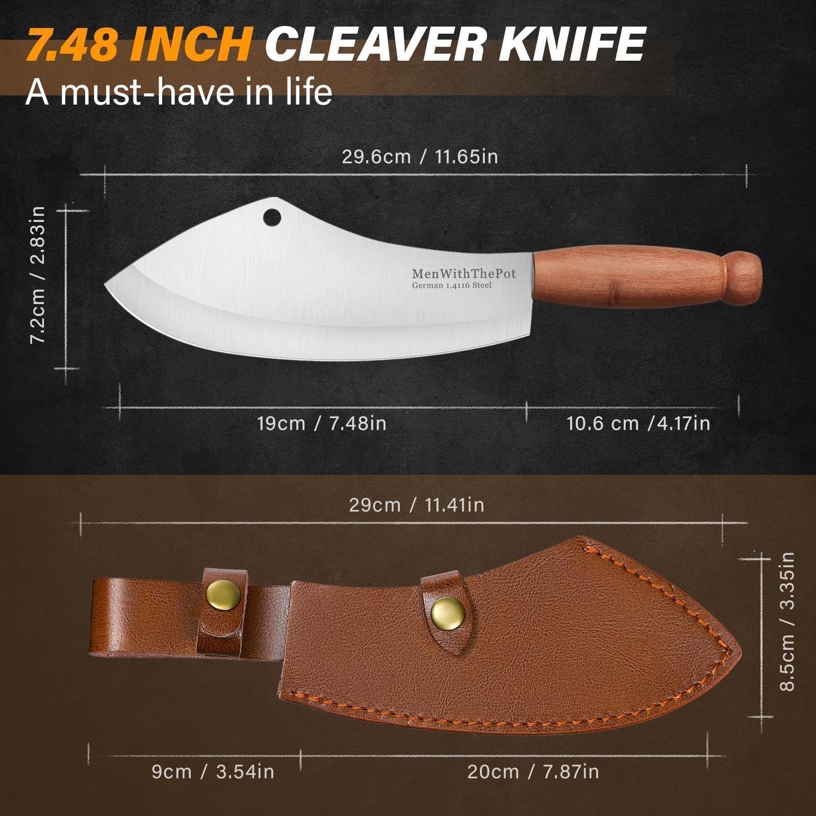 MEN WITH THE POT wooden-handle cleaver grip, ergonomic and secure