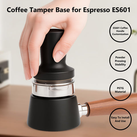 Mess containment feature keeps grounds in the portafilter during tamping.