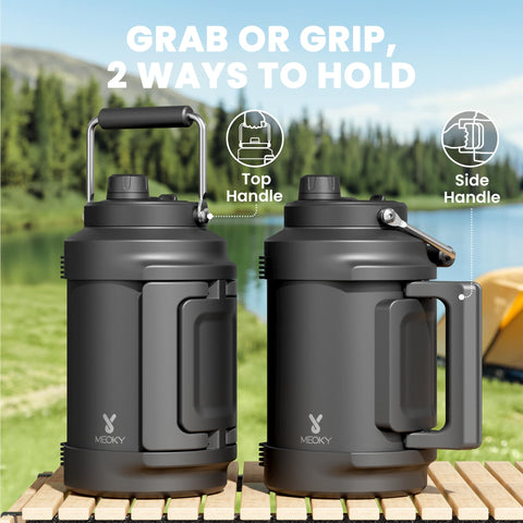 Meoky 2-in-1 lid shown for sipping and fast swigs outdoors