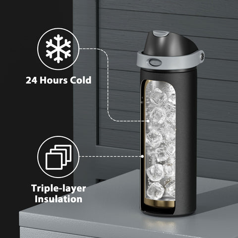Meoky 24-hour cold double-wall vacuum keeps drinks cool.