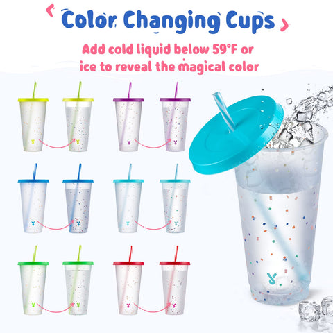 Meoky 24oz color-changing tumblers ideal for poolside parties and outdoor sipping.