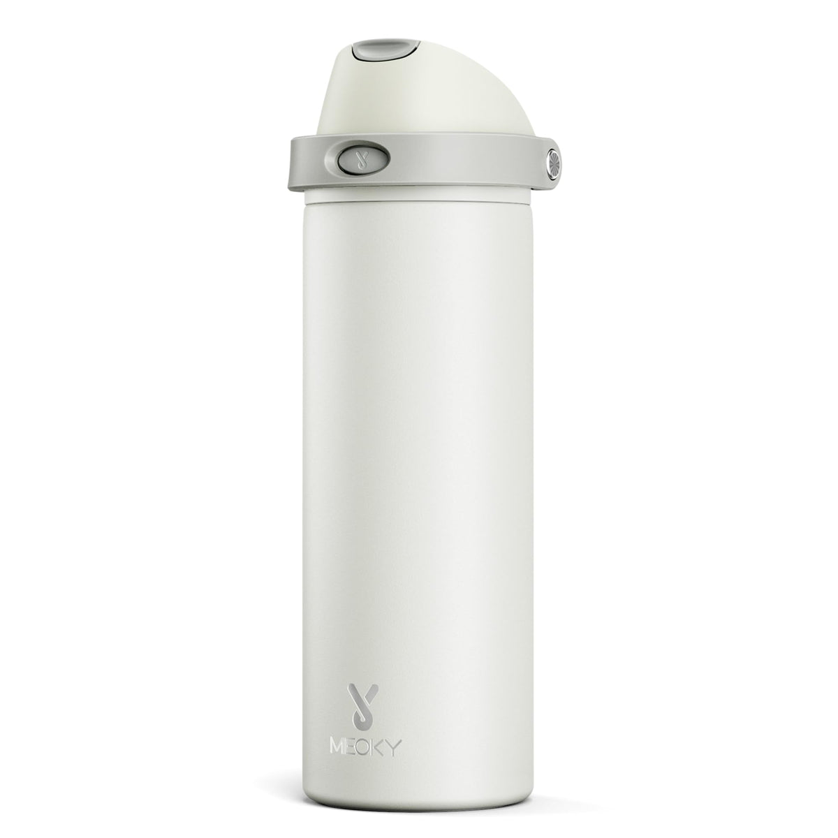 Meoky 24 oz ivory bottle with 2-in-1 lid for on-the-go hydration.
