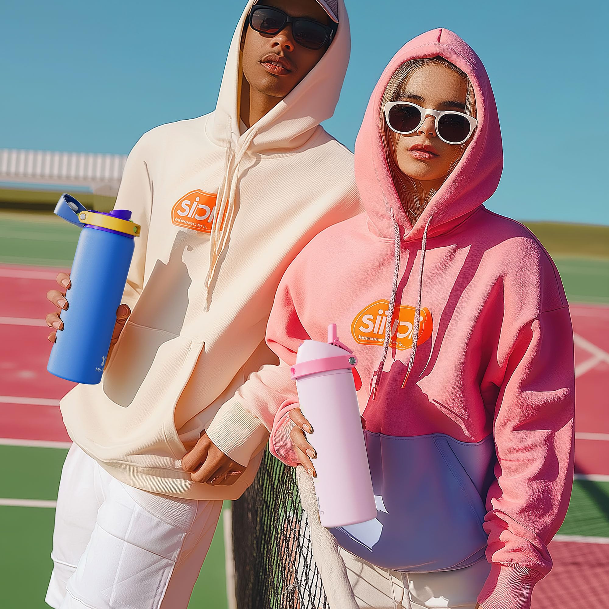 Meoky 24oz bottle shows flip straw for easy sipping during workouts.