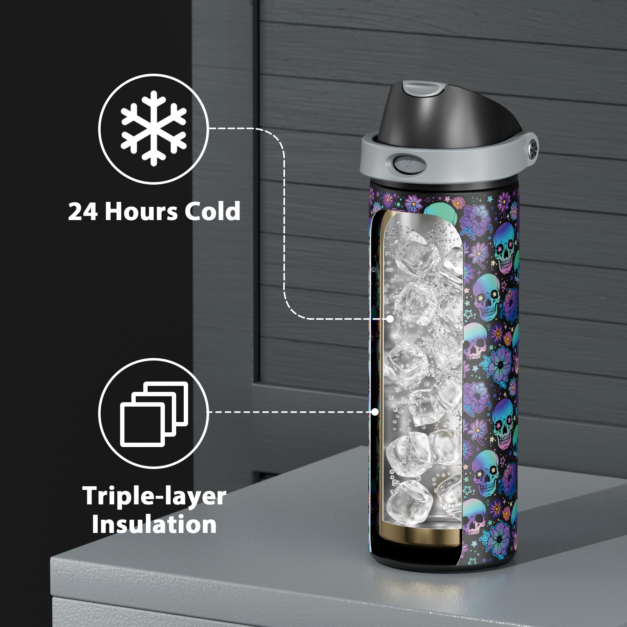 Meoky bottle with protective base on car cup holder