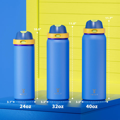 Meoky 24oz bottle with push-button spout for quick swigs while traveling.