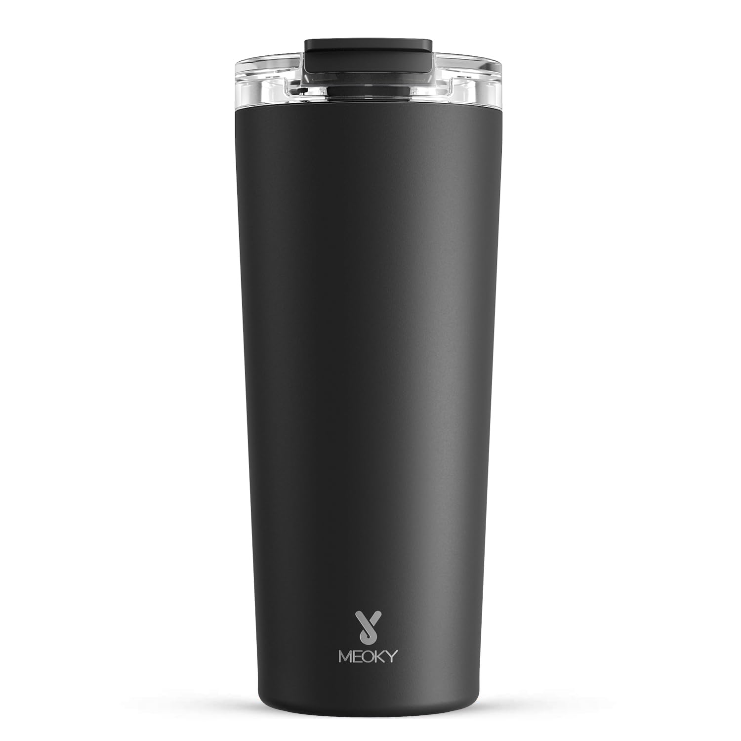 Meoky 24 oz travel mug with lid keeps hot coffee ready while on the go.