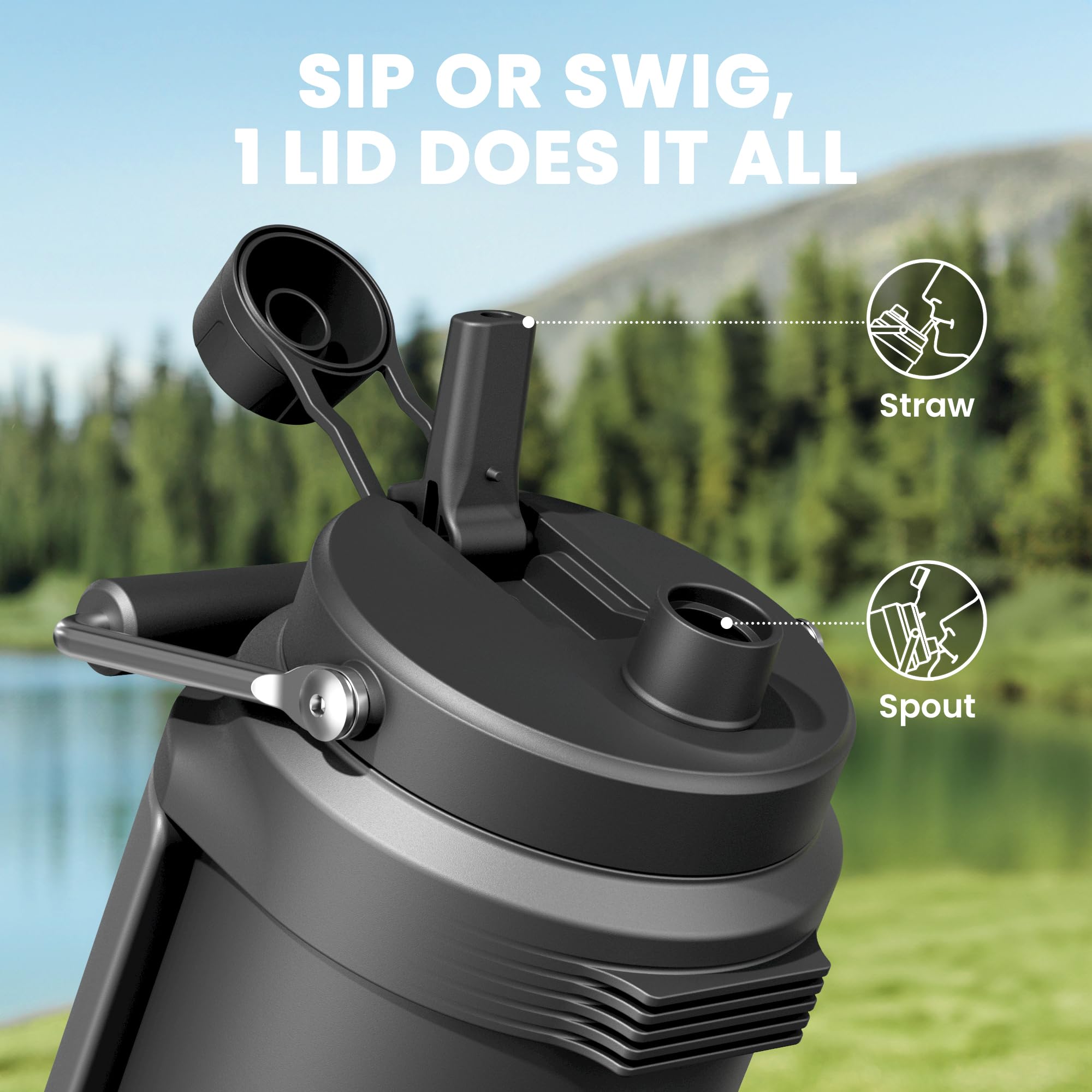 Meoky 2-in-1 lid switches between straw and spout for convenience.