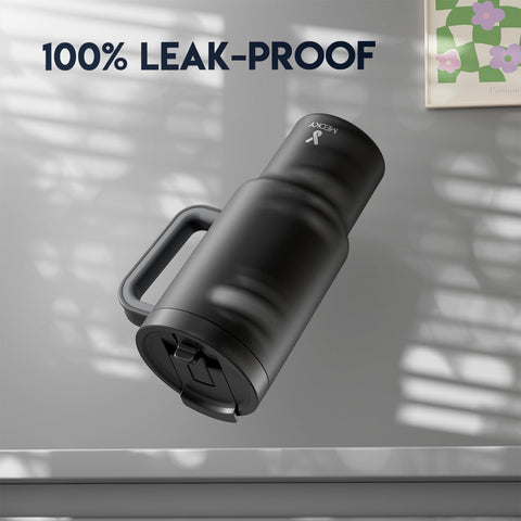 Meoky 32 oz tumbler with double-wall insulation preserves cold drinks longer.