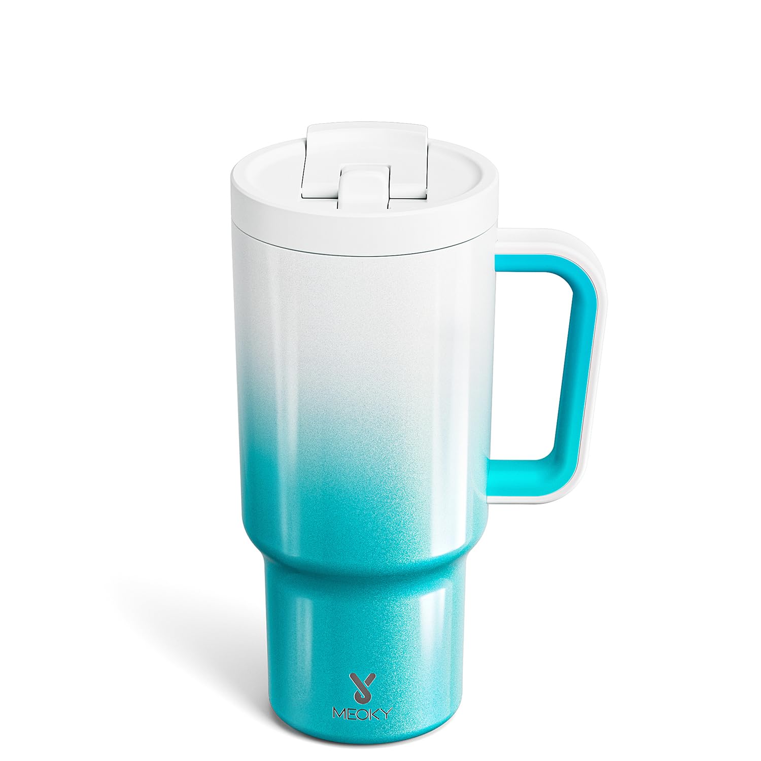 Meoky 32oz tumbler with handle in Azure for easy grip on the go.