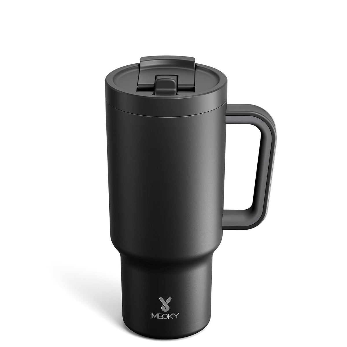 Meoky 32 oz tumbler with handle and flip straw for easy sipping on the go.
