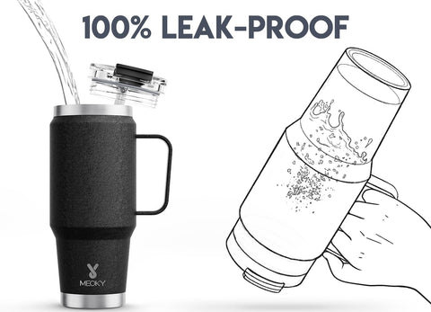 Meoky 32oz tumbler leak-proof lid prevents spills during travel and workouts.