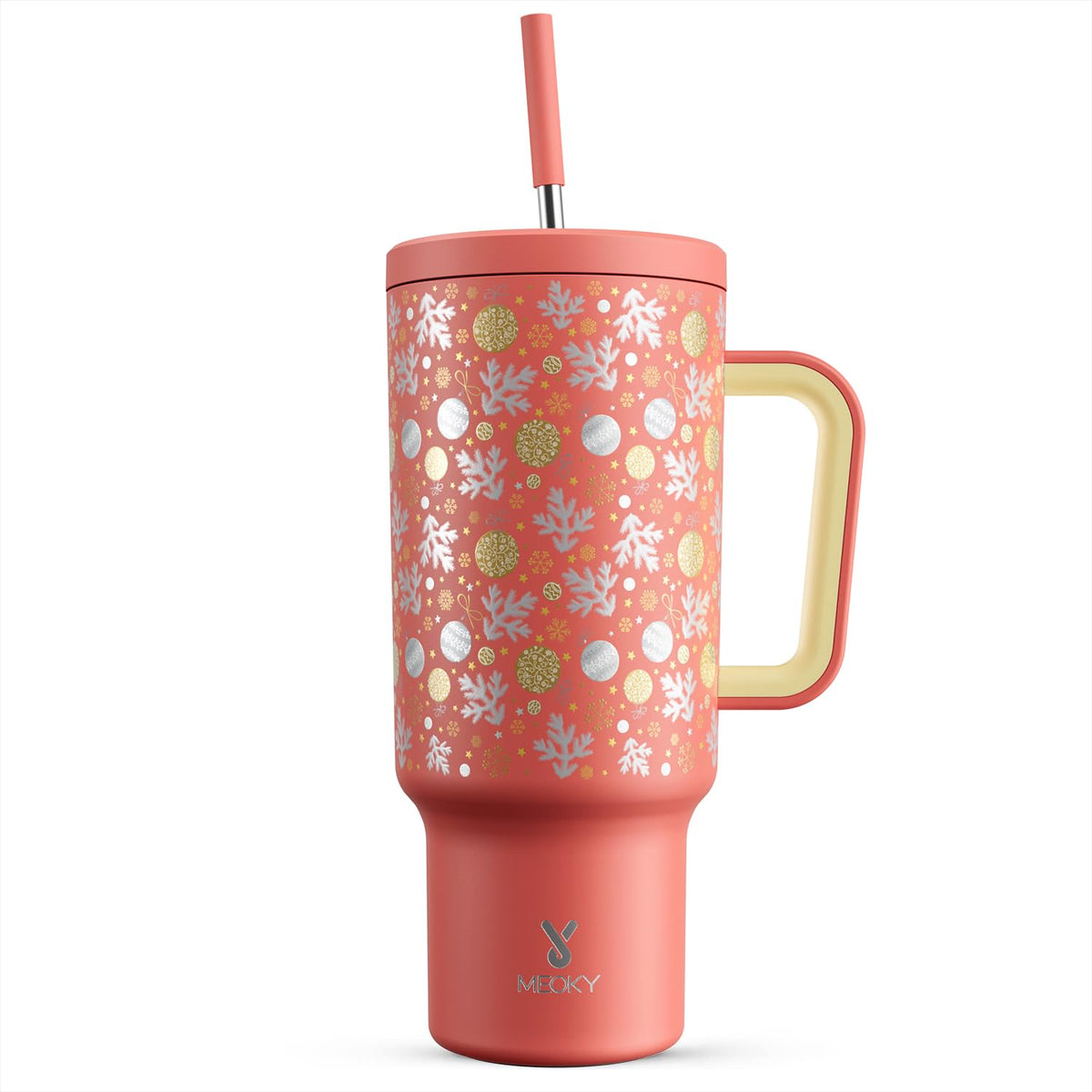 Meoky 40oz Christmas tumbler with handle and straw for cozy cocoa on cold days