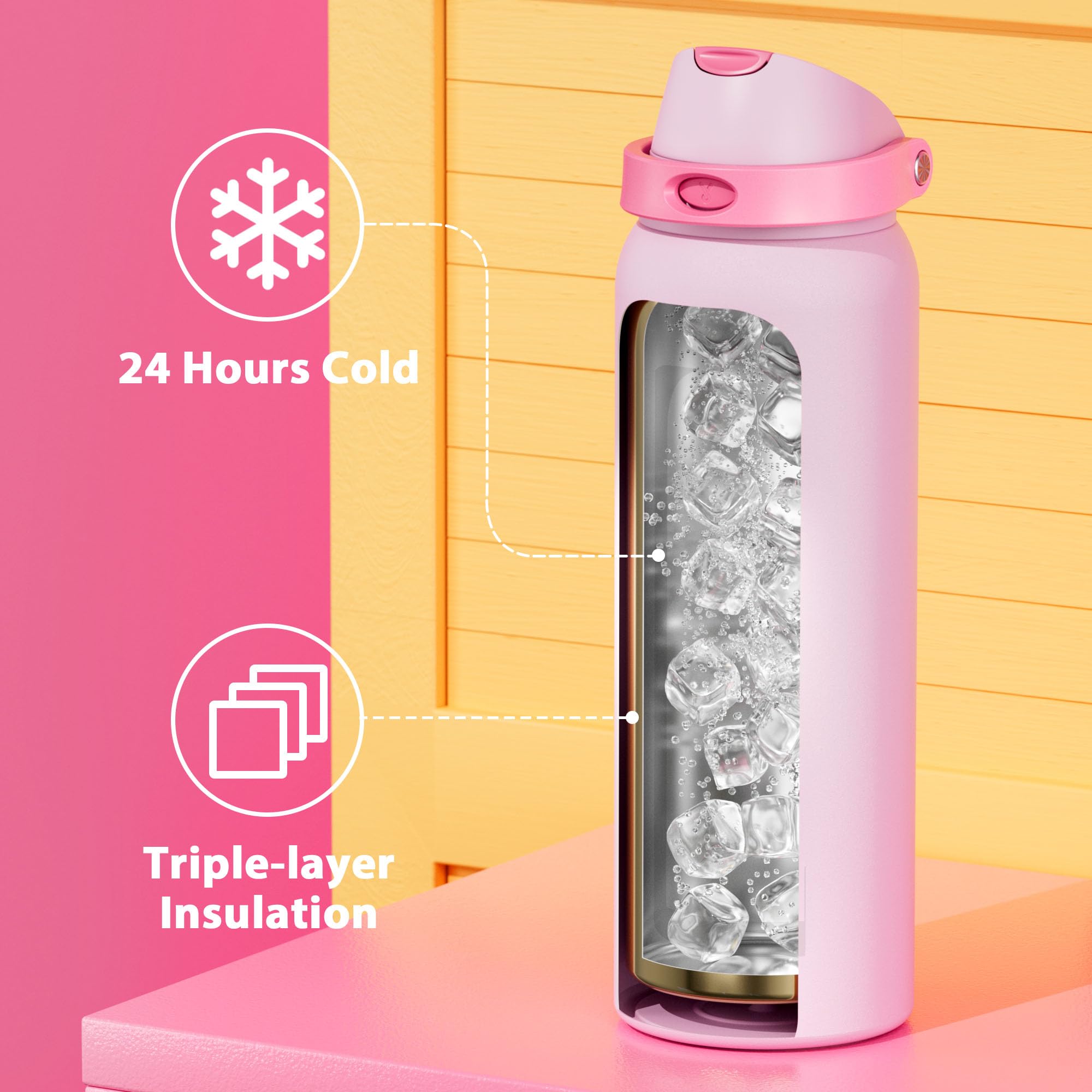 Meoky 40oz insulated bottle wide mouth for easy cleaning and ice