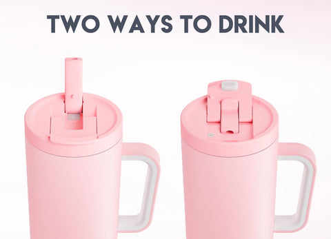 Meoky 40oz tumbler fits most cup holders for car trips.