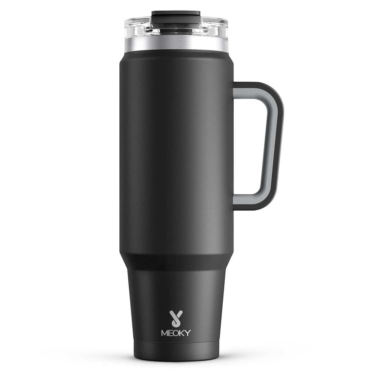 Meoky 40 oz tumbler with handle side view for easy everyday carrying.