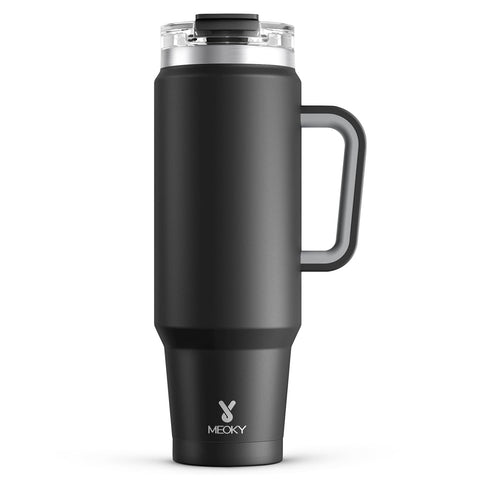 Meoky 40 oz tumbler with handle side view for easy everyday carrying.