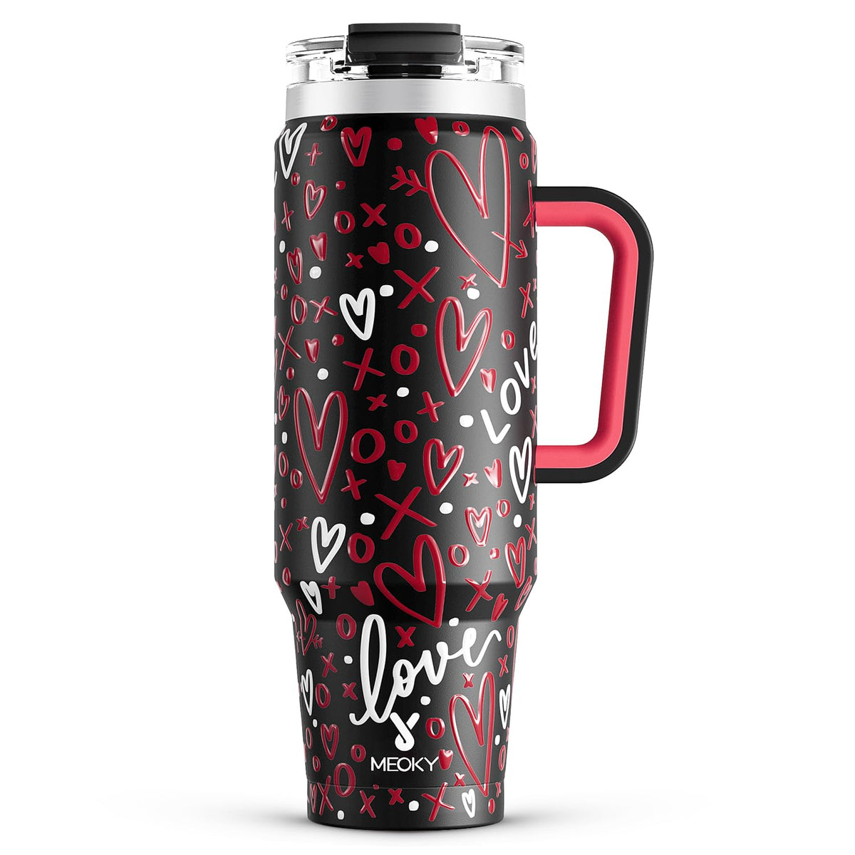 Meoky 40 oz tumbler with handle and straw, side view for easy daily hydration.