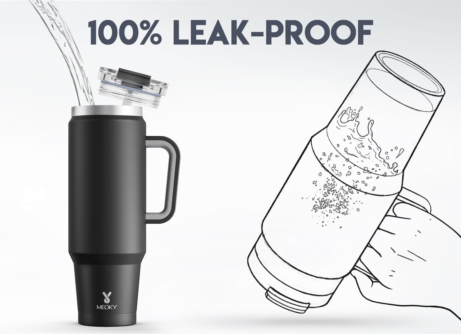 Meoky double-wall insulated body preserves cold drinks for hours.