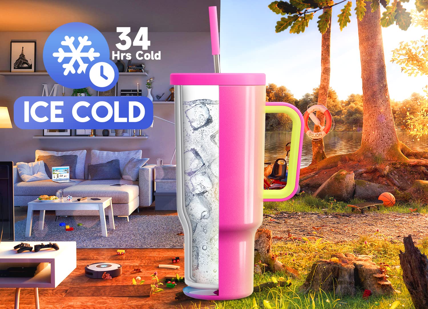 Meoky 40oz tumbler leak-proof lid ensures spill-free transport when straw is closed.