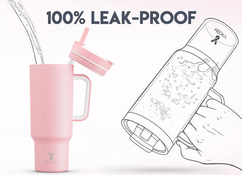 Meoky 40oz tumbler leakproof lid keeps drinks secure during travel.