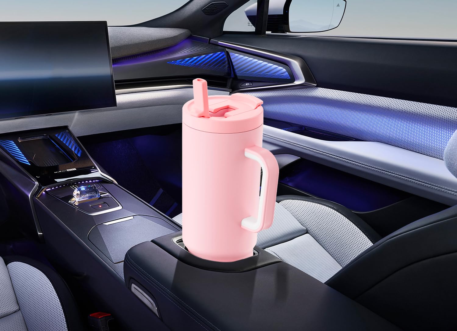 Meoky 40oz tumbler non-slip base prevents spills on desks.