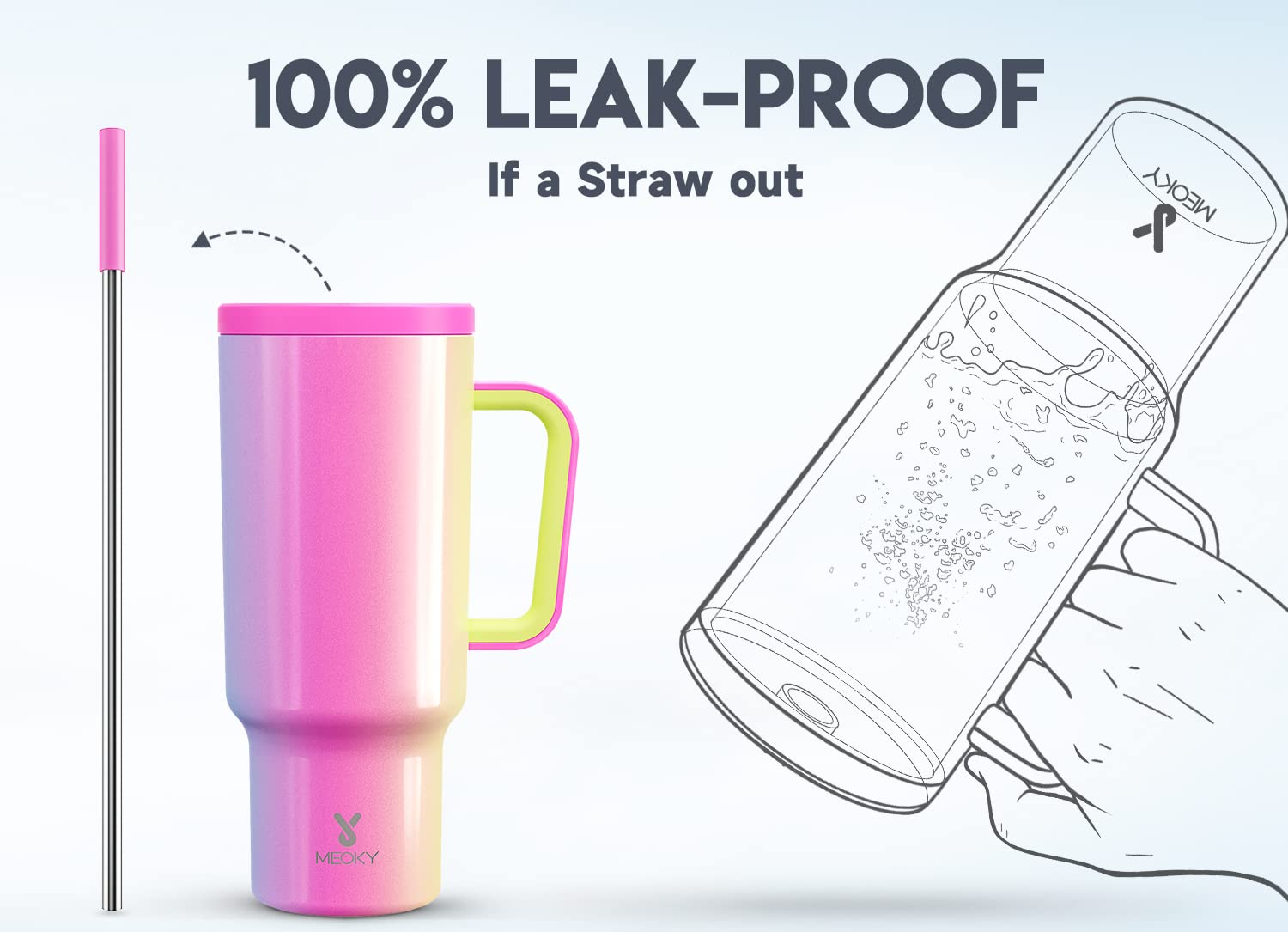 Meoky Carnival tumbler with straw preserves clean taste during hot or cold drinks.