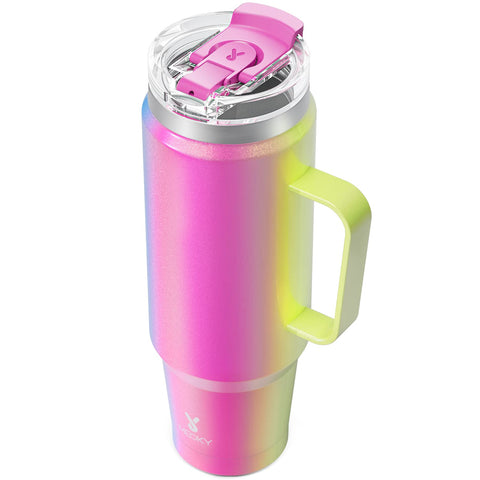 Meoky 40oz tumbler with handle, front view, ideal for on-the-go hydration.