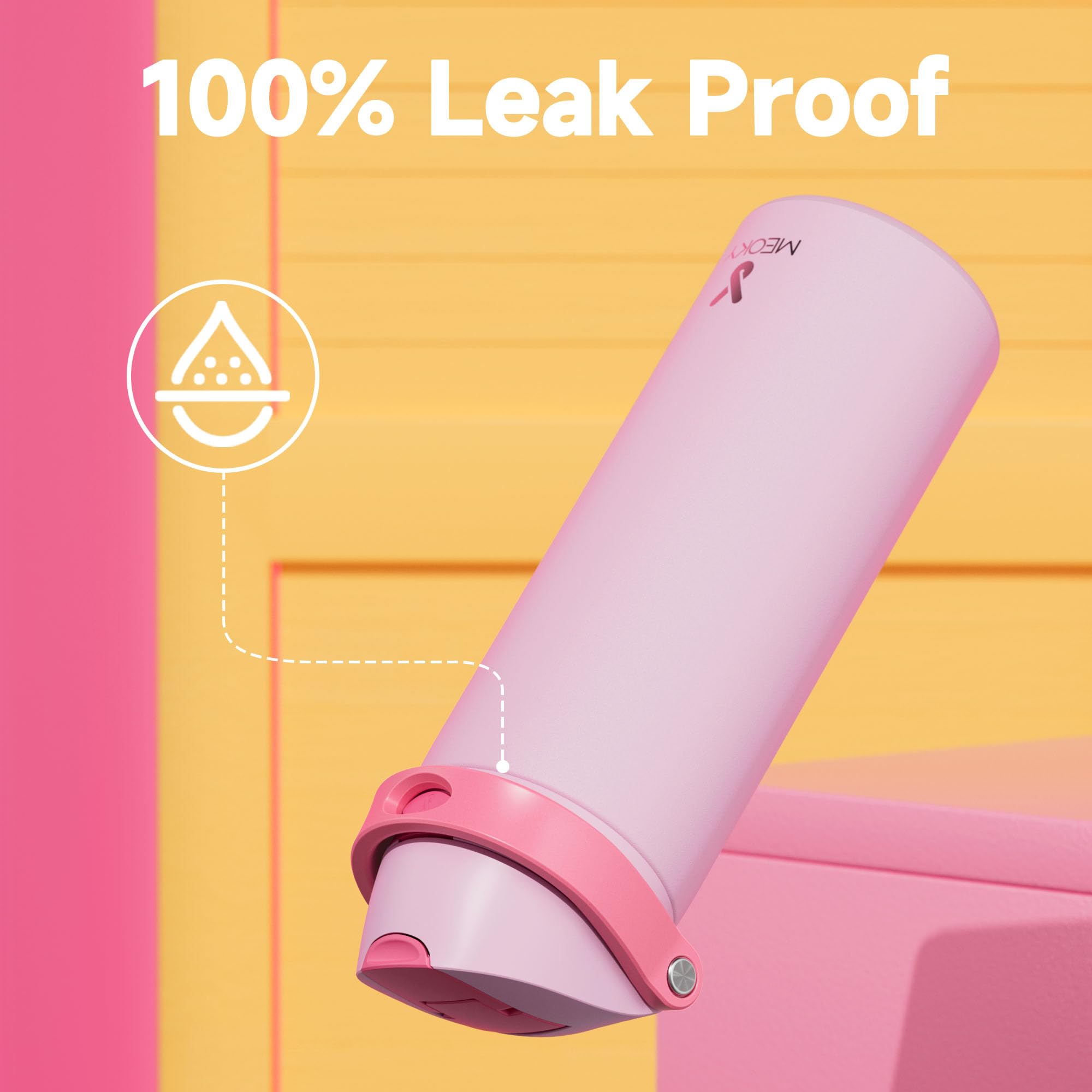 Meoky uses 18/8 stainless steel for durable, toxin-free hydration