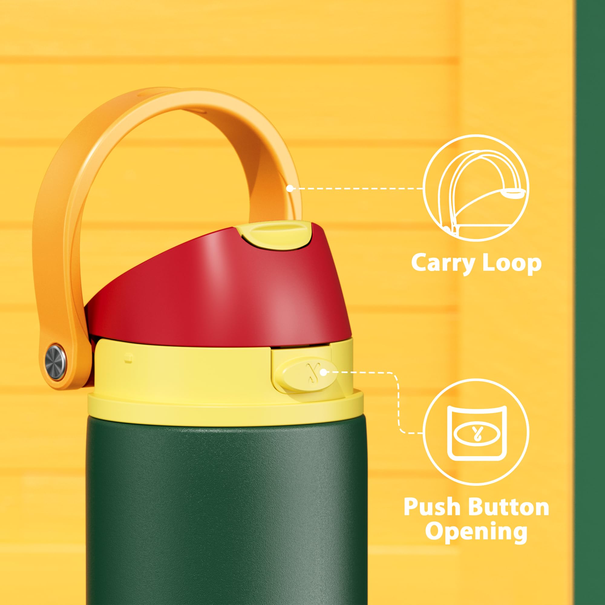 Meoky bottle with push-button spout for quick swigs during workouts and commutes.
