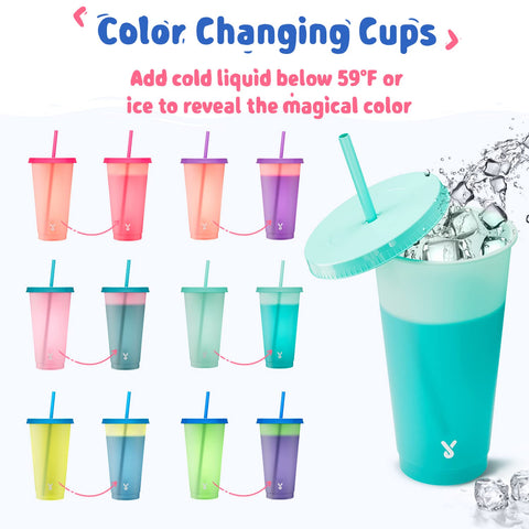 Close-up of BPA-free Meoky cups highlighting color-change effect