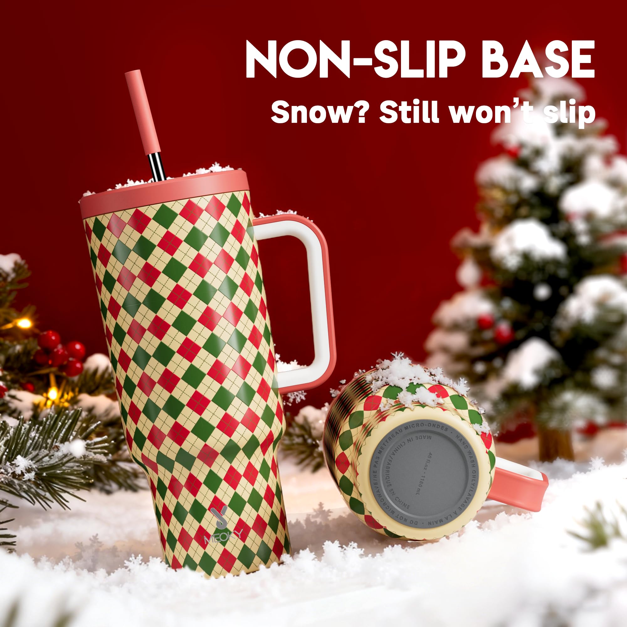 Winter plaid design on Meoky tumbler adds festive vibe