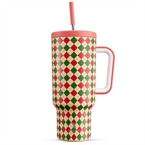 Meoky Christmas 40 oz tumbler front view keeps drinks at the right temperature