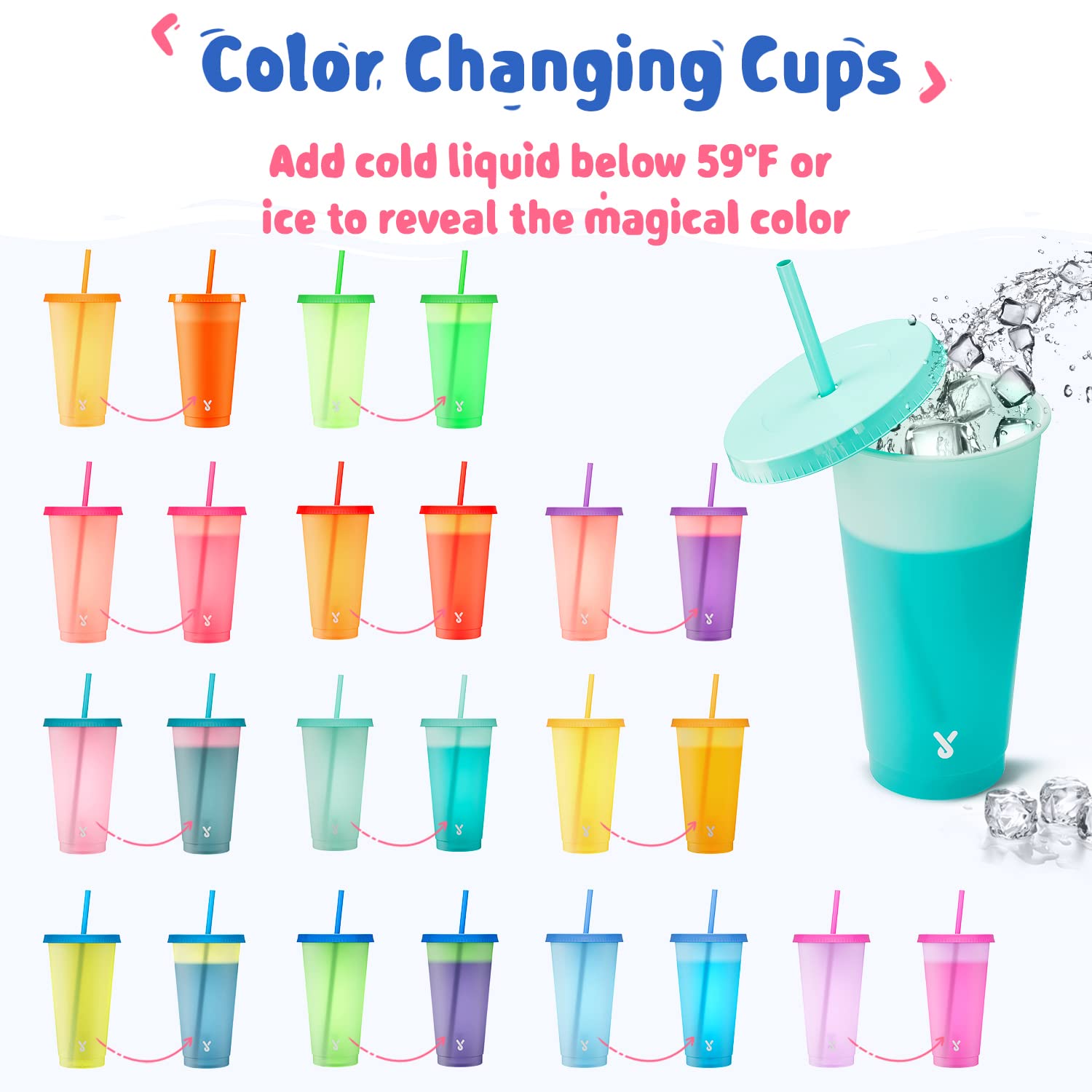 Meoky color changing cups closeup shows ice and vibrant hues