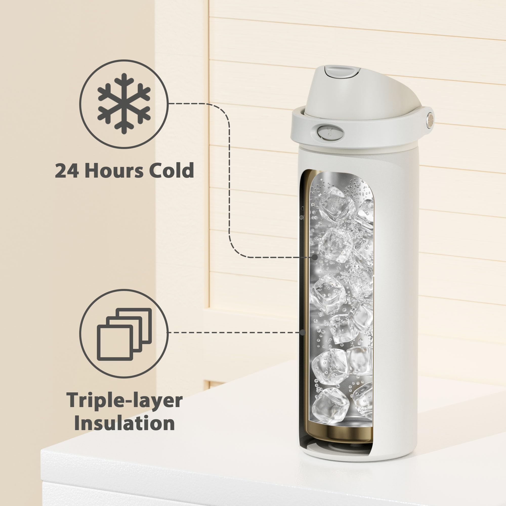 Meoky 24 oz keeps drinks cold for 24 hours with double-wall insulation.