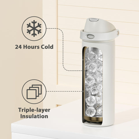 Meoky 24 oz keeps drinks cold for 24 hours with double-wall insulation.