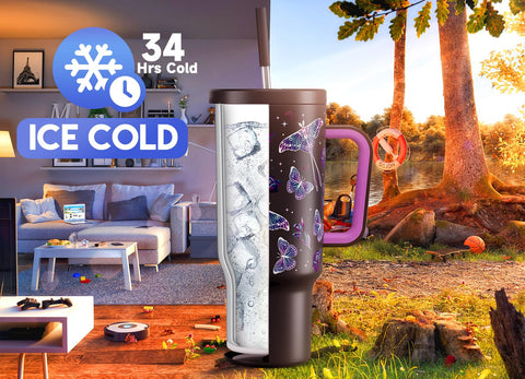Meoky insulated travel mug maintains cold beverages for hours