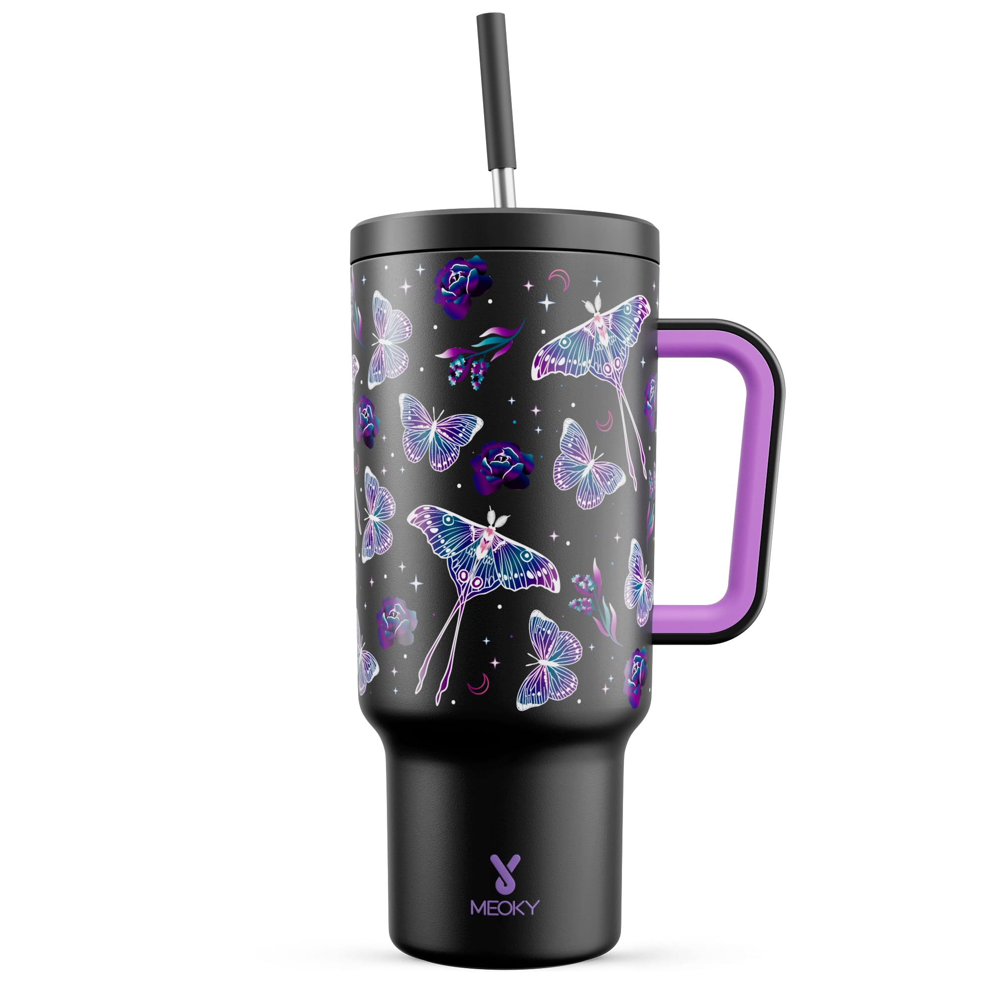 Meoky glow-in-the-dark butterfly tumbler glows after light exposure for night visibility