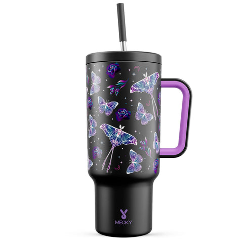 Meoky glow-in-the-dark butterfly tumbler glows after light exposure for night visibility