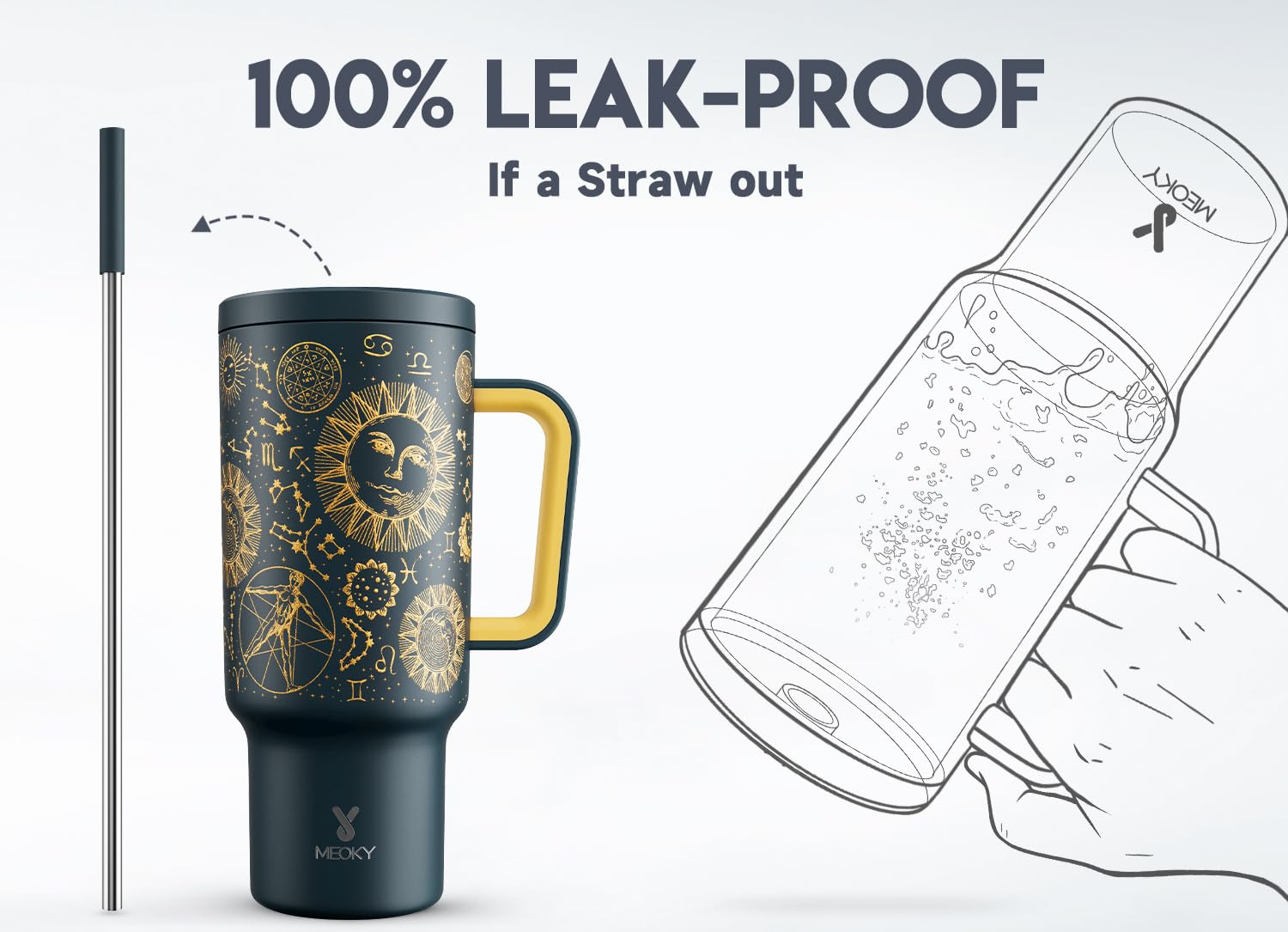 Meoky insulated stainless steel tumbler preserves cold and hot beverages