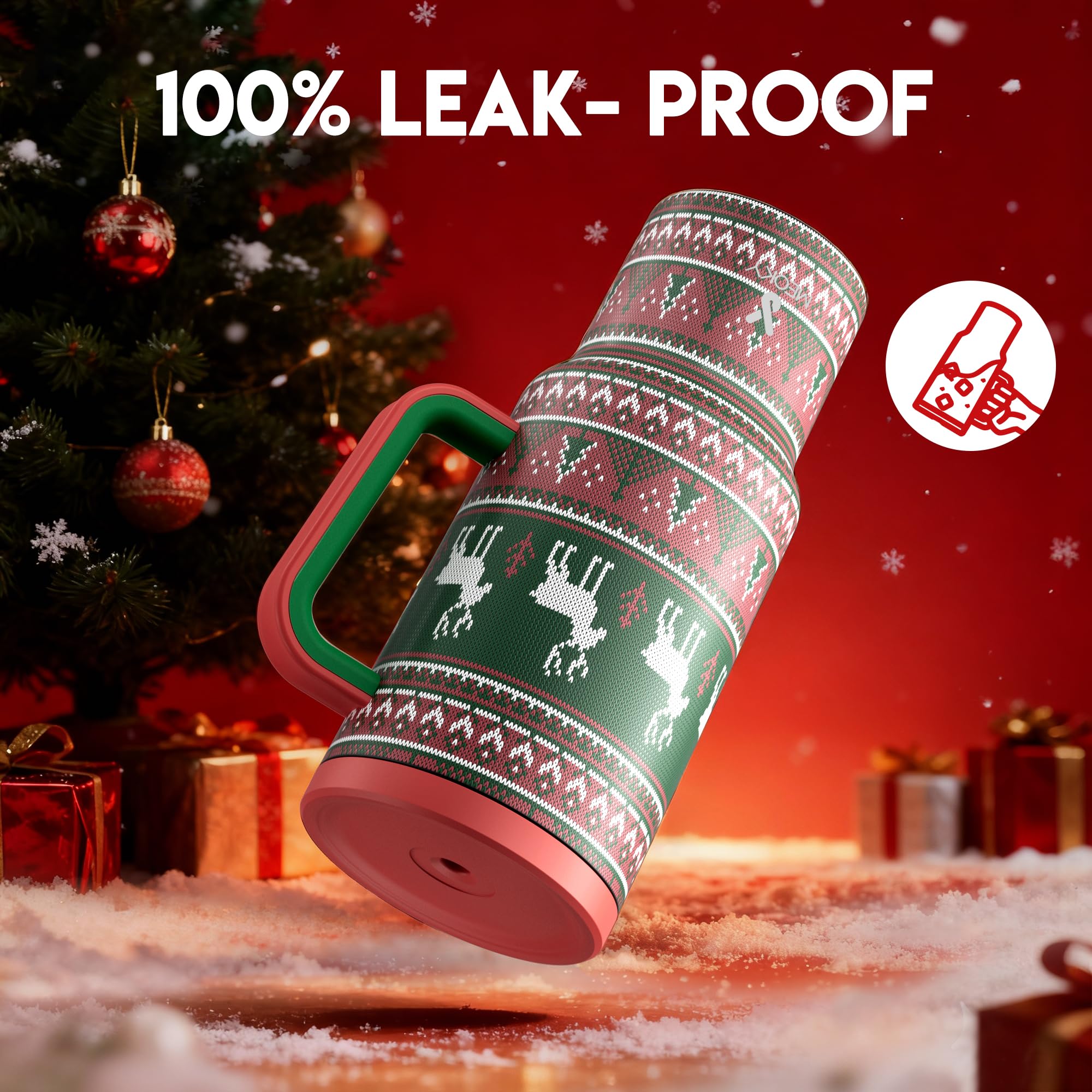 Meoky leak-proof lid prevents spills during holiday travels.