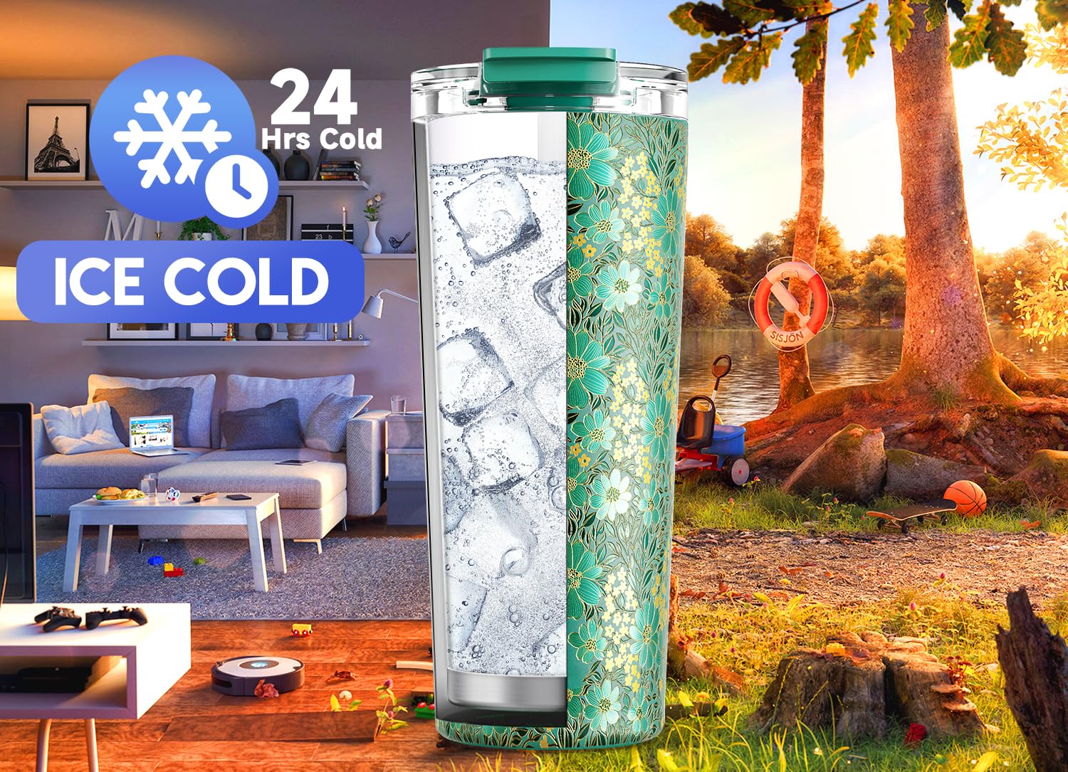 Meoky leak-proof sip lid with built-in straw for two drinking options.