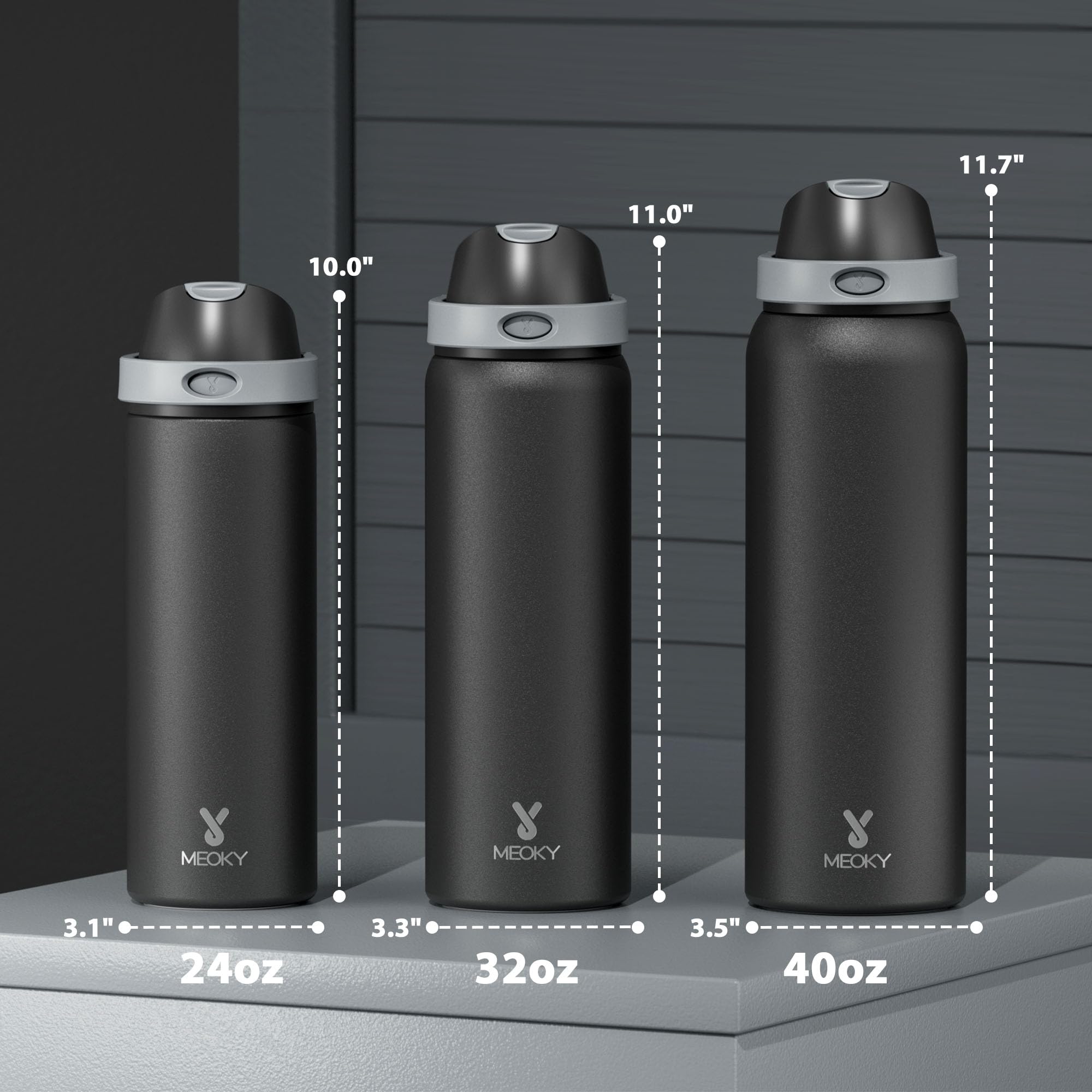 Meoky leak-proof spout lid with flip straw ensures secure transport during workouts.