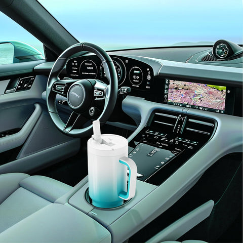 Meoky tumbler with non-slip base for steady use on any surface.