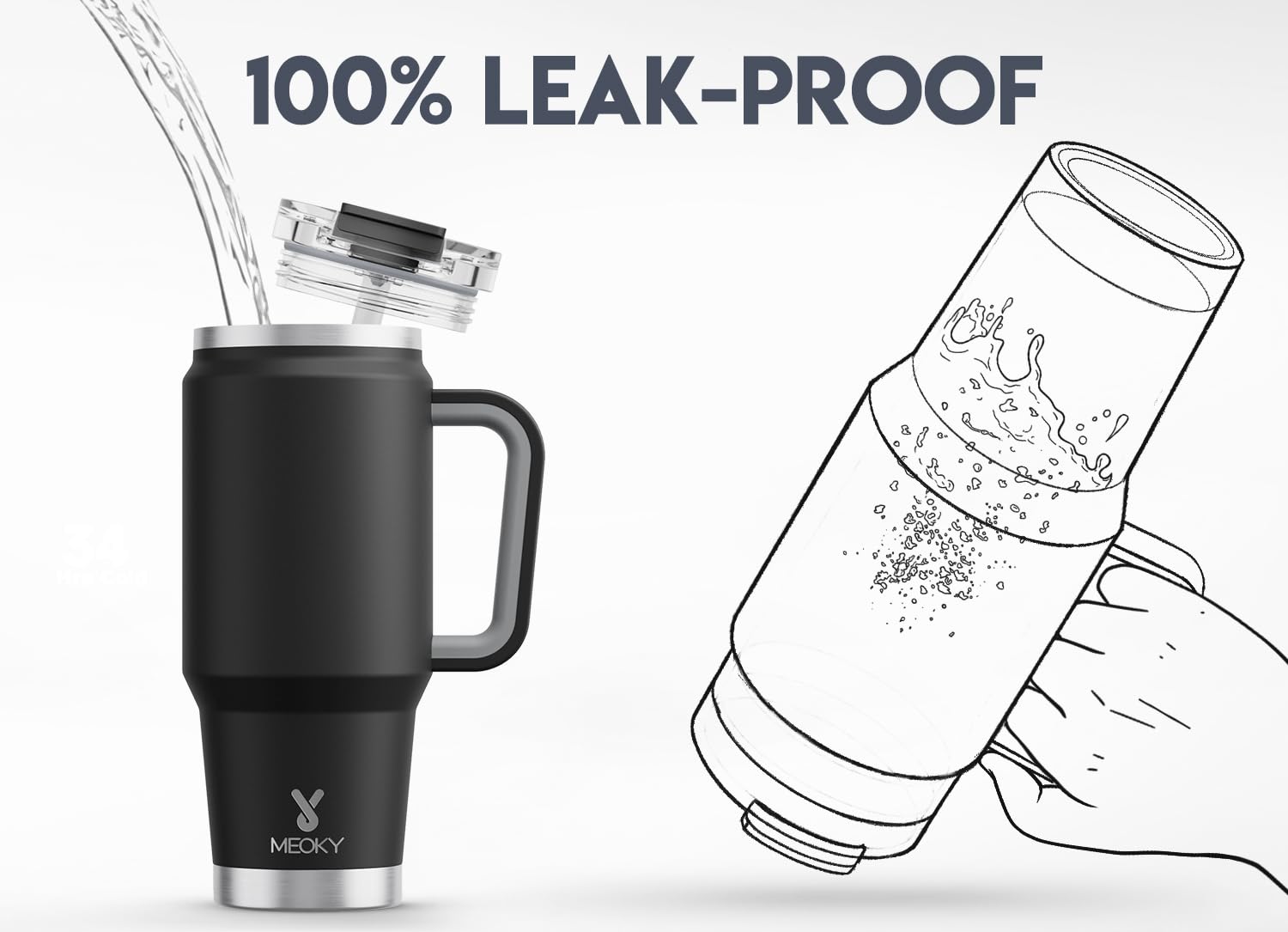 Meoky stainless steel travel mug highlighting durable construction